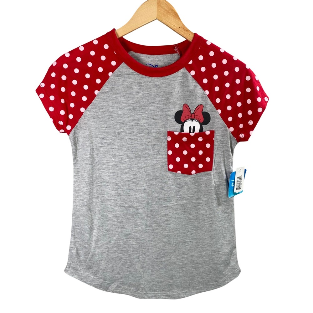 Disney Minnie Mouse Polka Dot Raglan T Shirt Girls Small Vacation